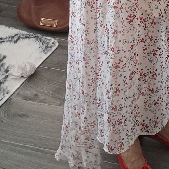 Romantic bohemian tiny floral chiffon sleeves summer dress lined hi low hem S - Picture 6 of 16